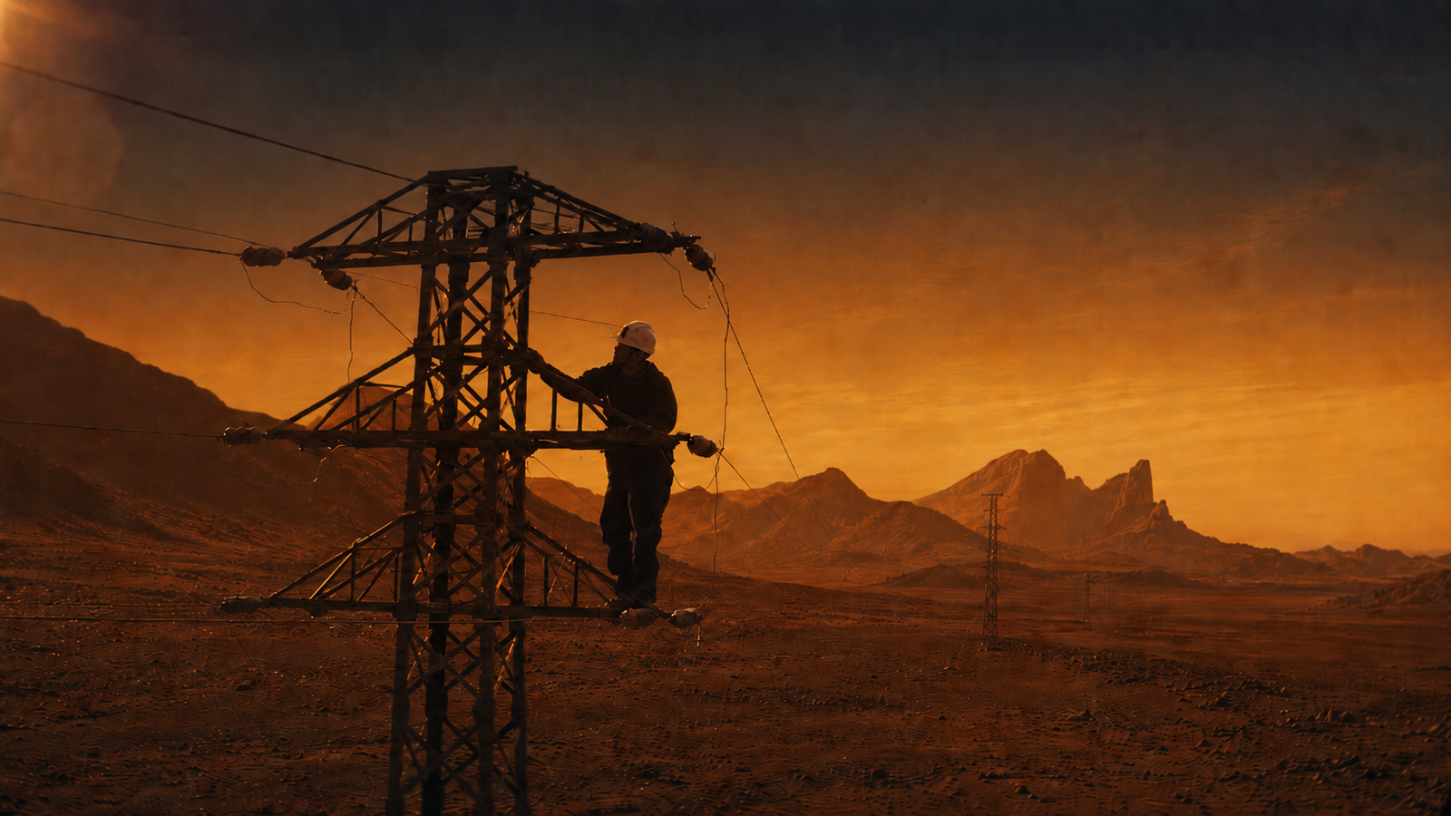 Técnico trabajando en infraestructura de telecomunicaciones en el norte de Chile